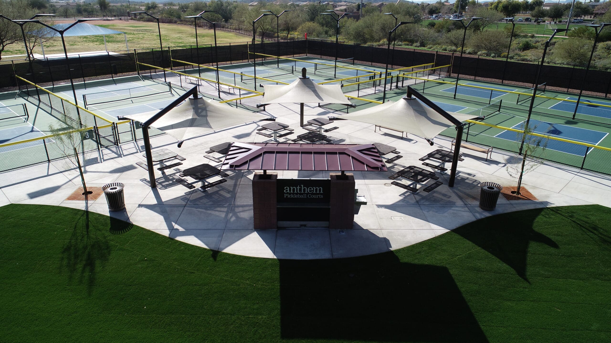 Anthem, AZ pickleball courts with cantilever shade structures