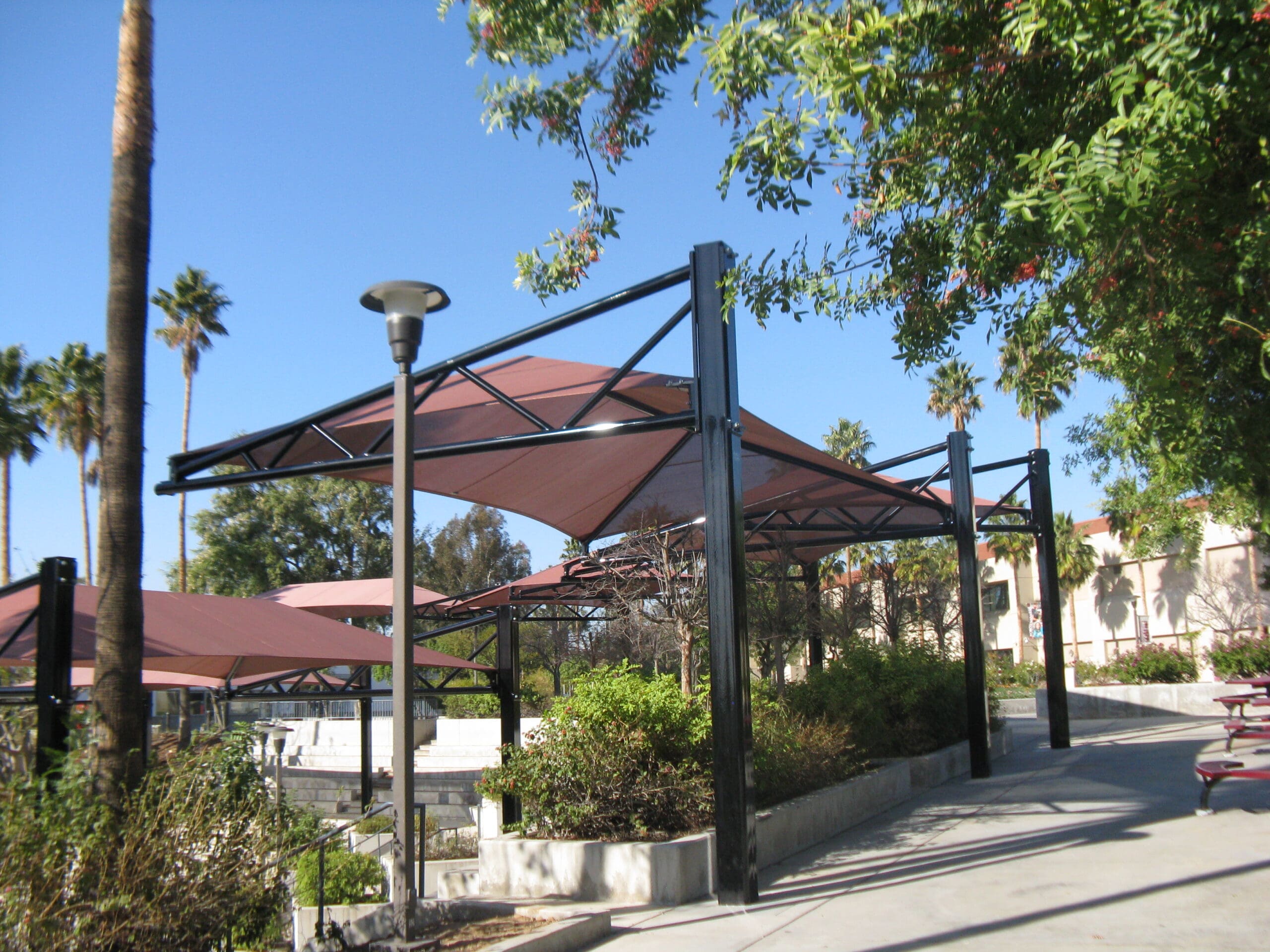 terracotta shades surrounded by trees