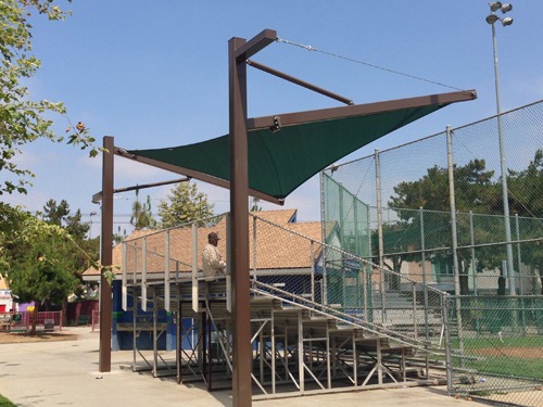 Custom sun shade sail for bleacher shade at Martin Luther King Jr. Park