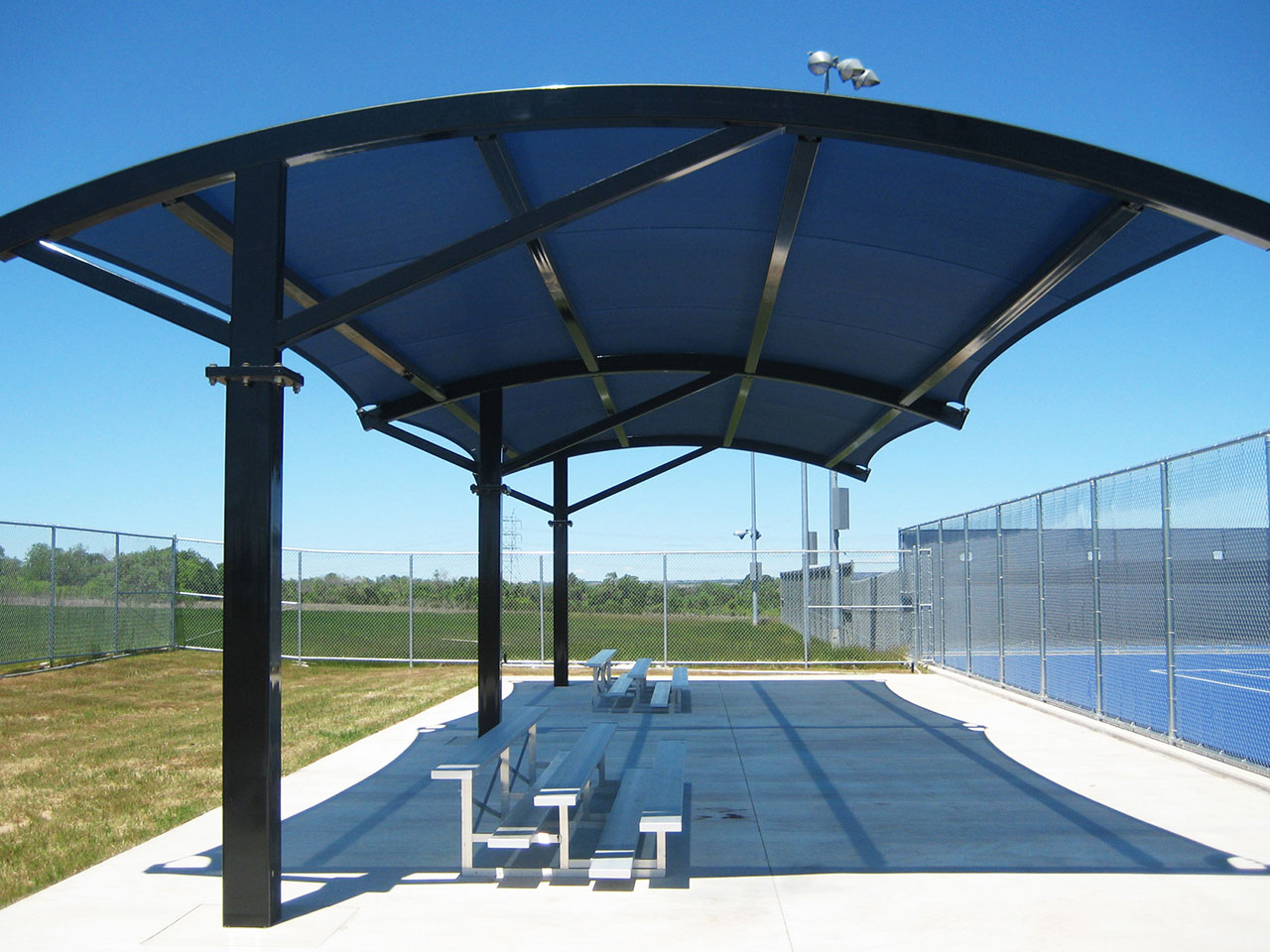 Bleacher shade structure at Austin Tennis Center in TX