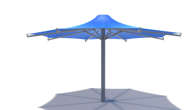 The Twilite 8-Point contemporary shade structure stands out in any outdoor space.
